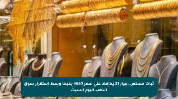 ثبات مستمر.. عيار 21 يحافظ على سعر 4650 جنيها وسط استقرار سوق الذهب اليوم السبت